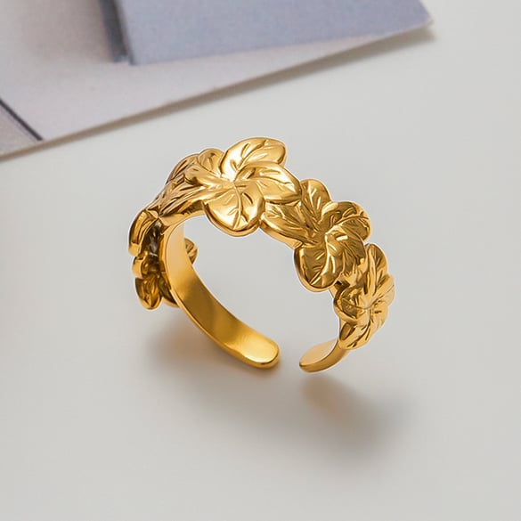 1 Piece Romantic Series Natural Flower Stainless Steel Gold Color Statement Rings