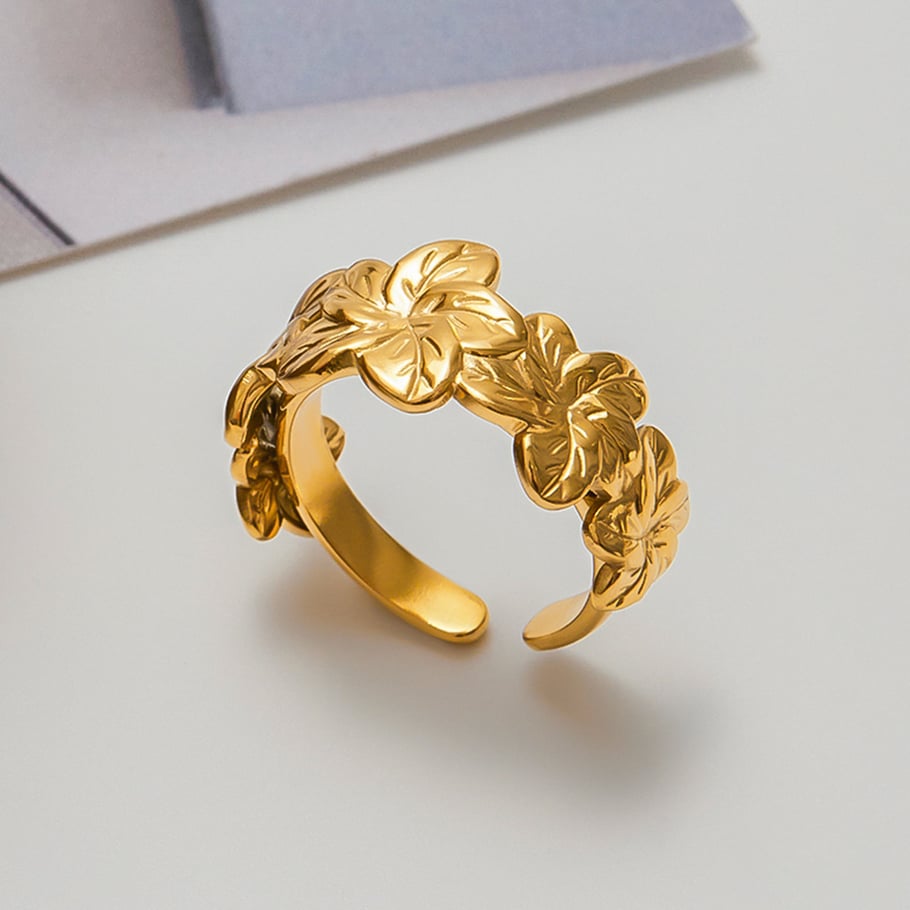 1 stuk romantische serie natuurlijke bloemen roestvrij staal goudkleurige statement ringen Afbeelding3