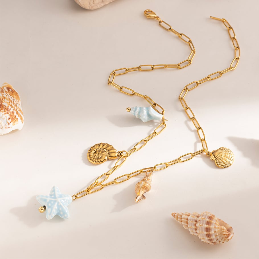 1 pezzo di collana con ciondolo color oro in acciaio inossidabile oceanico Immagine4