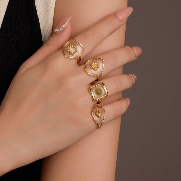 Süße Blume Edelstahl Gold Farbe frauen Einstellbare Ringe 2