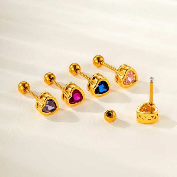 1 Piece Classic Heart Copper Zircon Women's Piercing Earrings