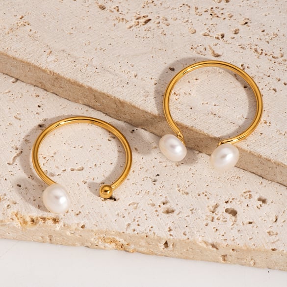 1 Piece Simple Stainless Steel  Gold Color  Pearl Adjustable Ring 2