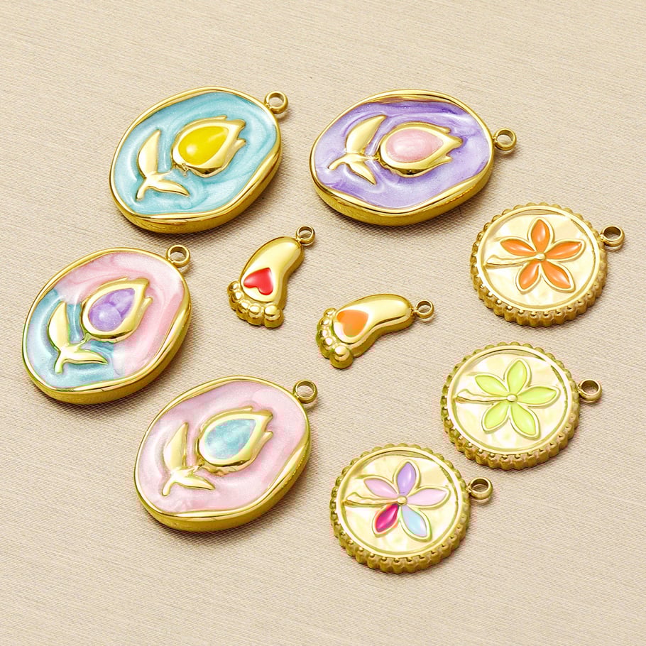 1 pieza de lujosa serie DIY de flores de acero inoxidable color dorado para mujer Imagen5