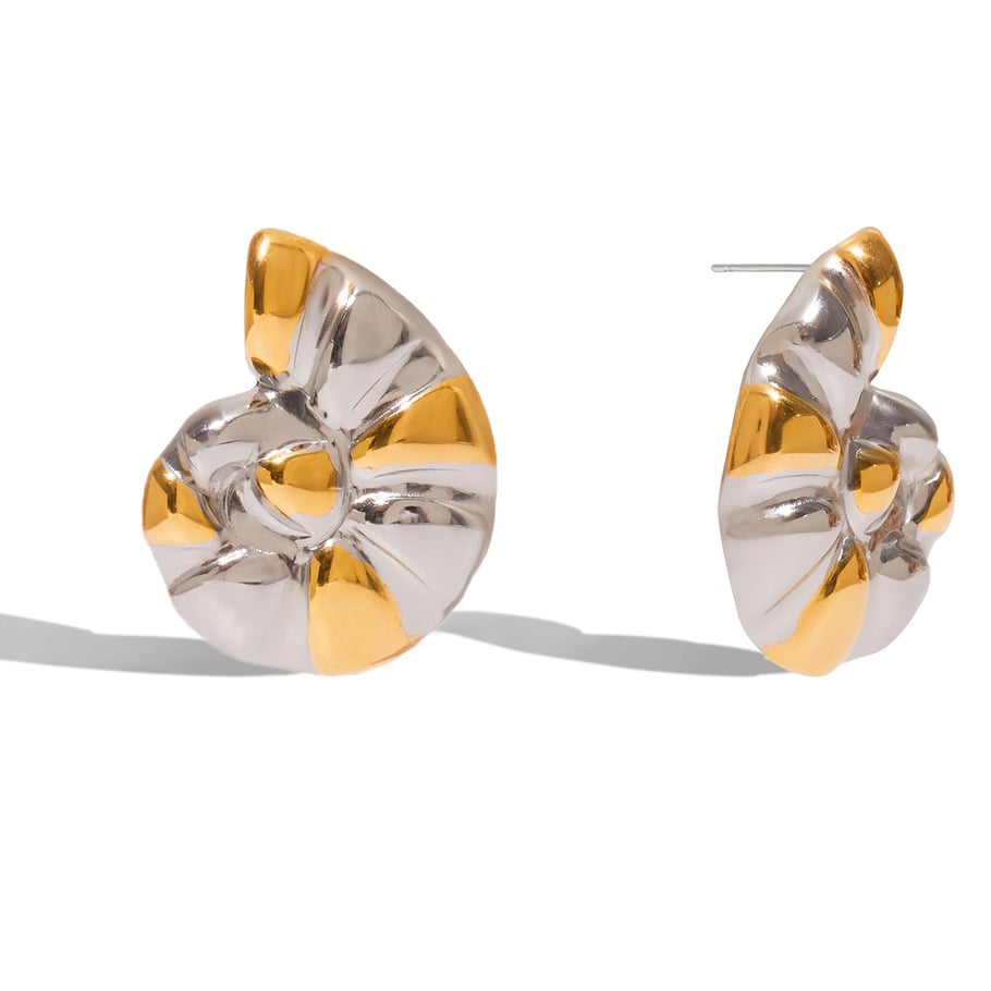 1 paio di orecchini a bottone da donna in acciaio inossidabile color oro con conchiglia alla moda 