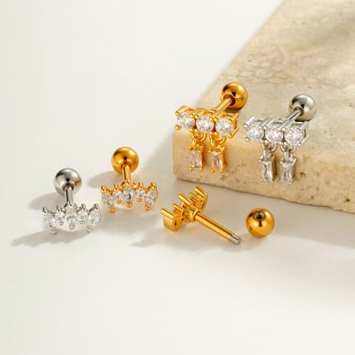 Boucles d&#39;oreilles pendantes pour femme, 1 pièce, motif géométrique brillant, couleur cuivre or et zircone h5 Image3
