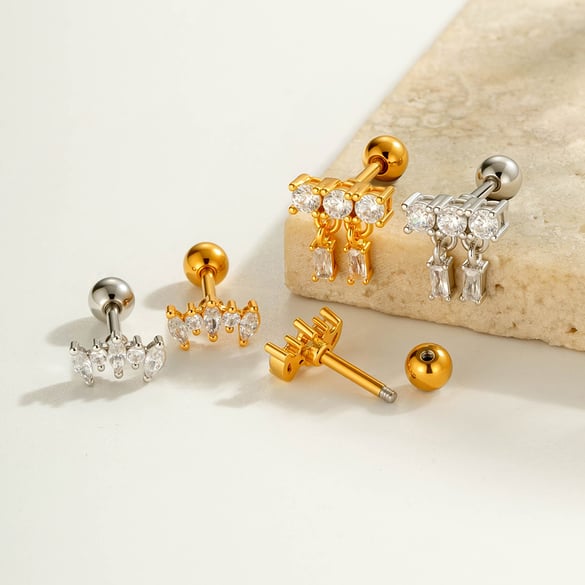 1 Piece Shinning Geometric Copper Gold Color Zircon Women's Piercings Earrings