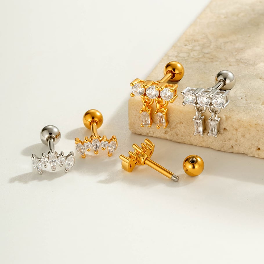 Boucles d&#39;oreilles pendantes pour femme, 1 pièce, motif géométrique brillant, couleur cuivre or et zircone Image3