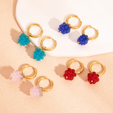 1 paio di orecchini pendenti in acciaio inossidabile color oro a forma di uva dolce h5 Immagine2