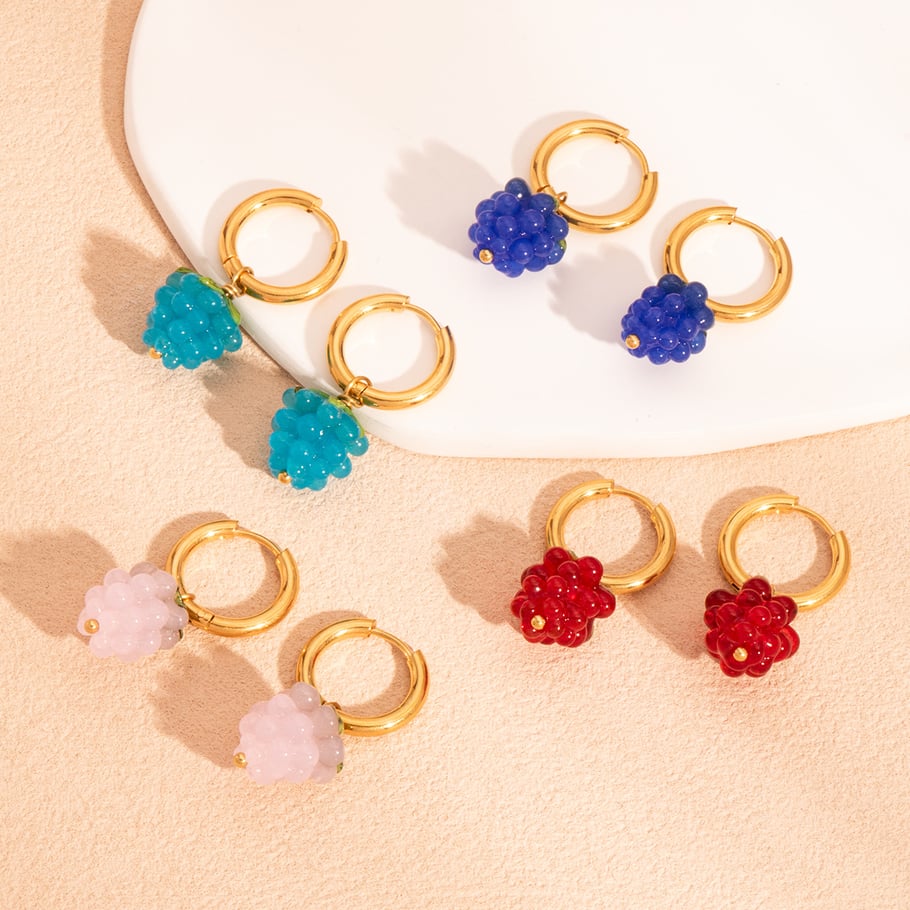 1 paio di orecchini pendenti in acciaio inossidabile color oro a forma di uva dolce Immagine2