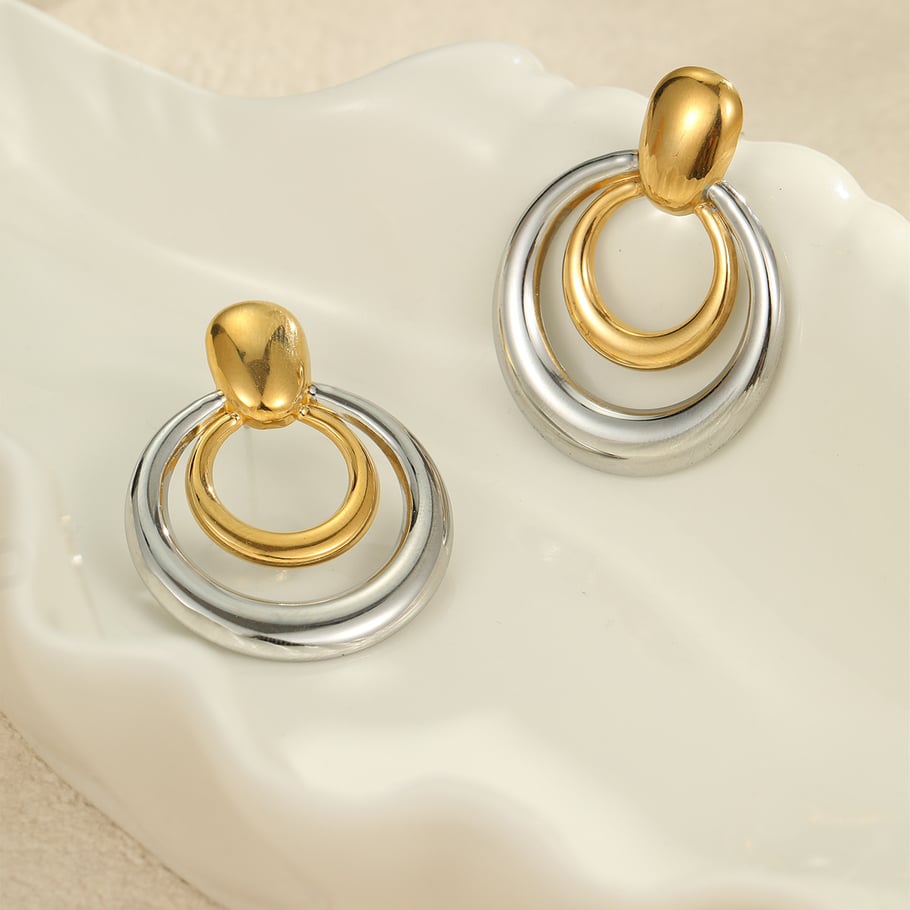 Simple Mixed Color Stainless Steel Gold Color Women's Hoop Earrings h5Picture4