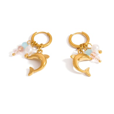 1 paio di orecchini pendenti color oro in acciaio inossidabile Oceanic h5 