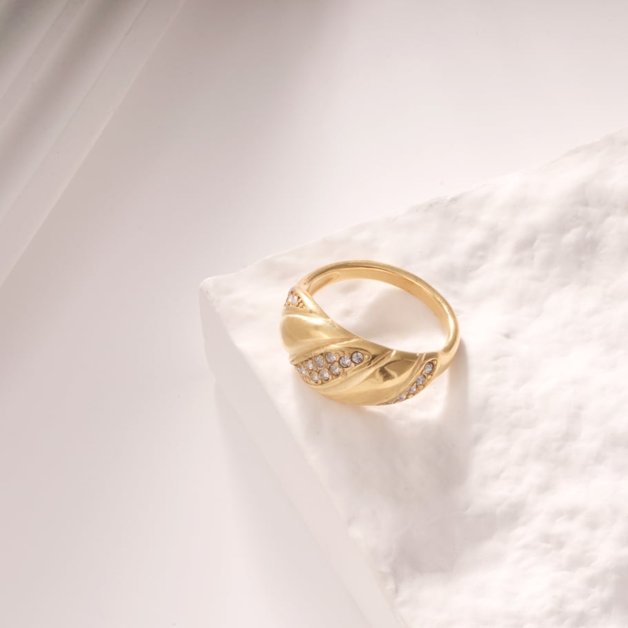 1 Piece Luxurious Series Elegant Twist Stainless Steel Gold Color Women's Gemstone Rings h5Picture6