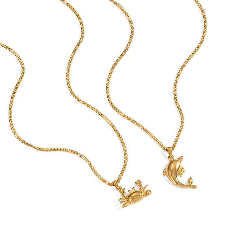 Collana con ciondolo a forma di granchio in acciaio inossidabile color oro, 1 pezzo Immagine5