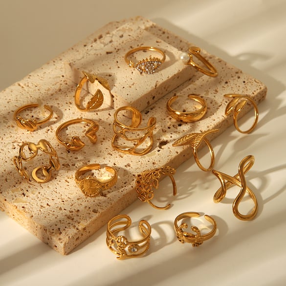 1 Piece Stainless Steel Gold Color Adjustable Ring 2