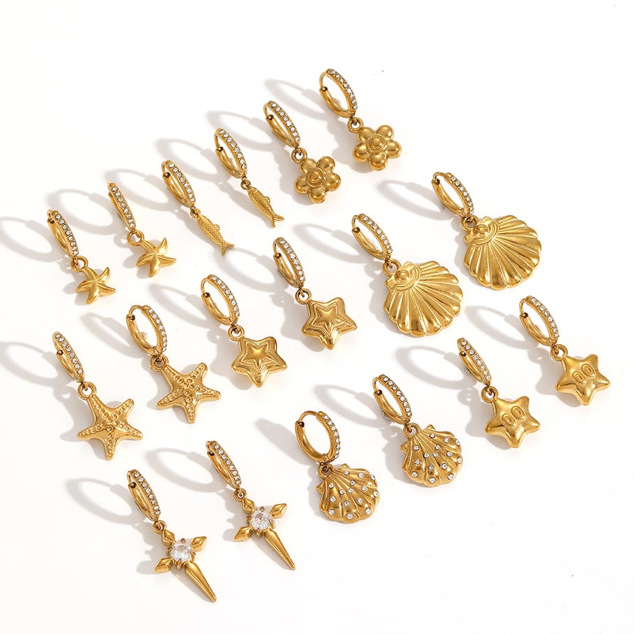 1 par de pendientes colgantes de acero inoxidable color dorado oceánico Imagen3