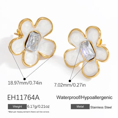 Orecchini a bottone da donna in acciaio inossidabile color oro con fiore semplice e romantico h5 Immagine2