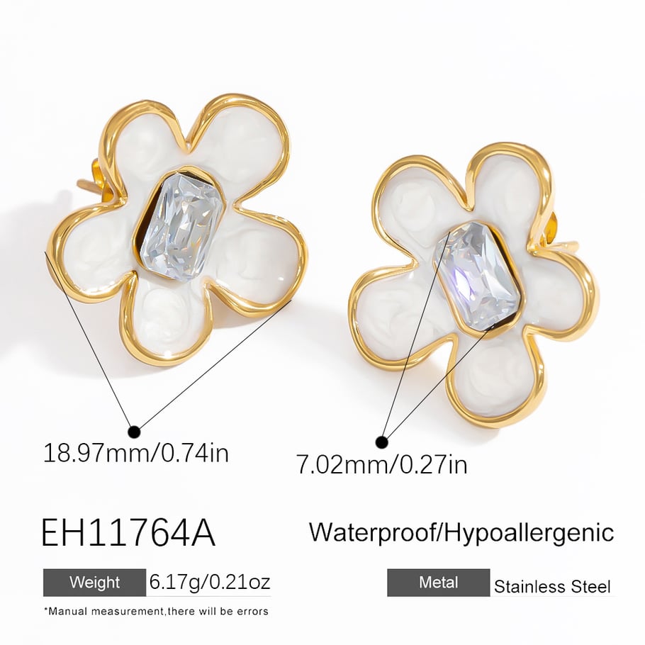 Orecchini a bottone da donna in acciaio inossidabile color oro con fiore semplice e romantico Immagine2