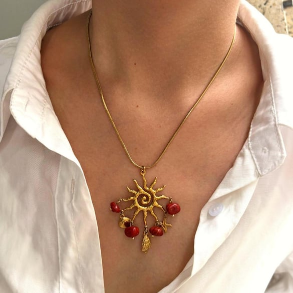1 Piece Stainless Steel Gold Color  Natural Stone Pendant Necklace