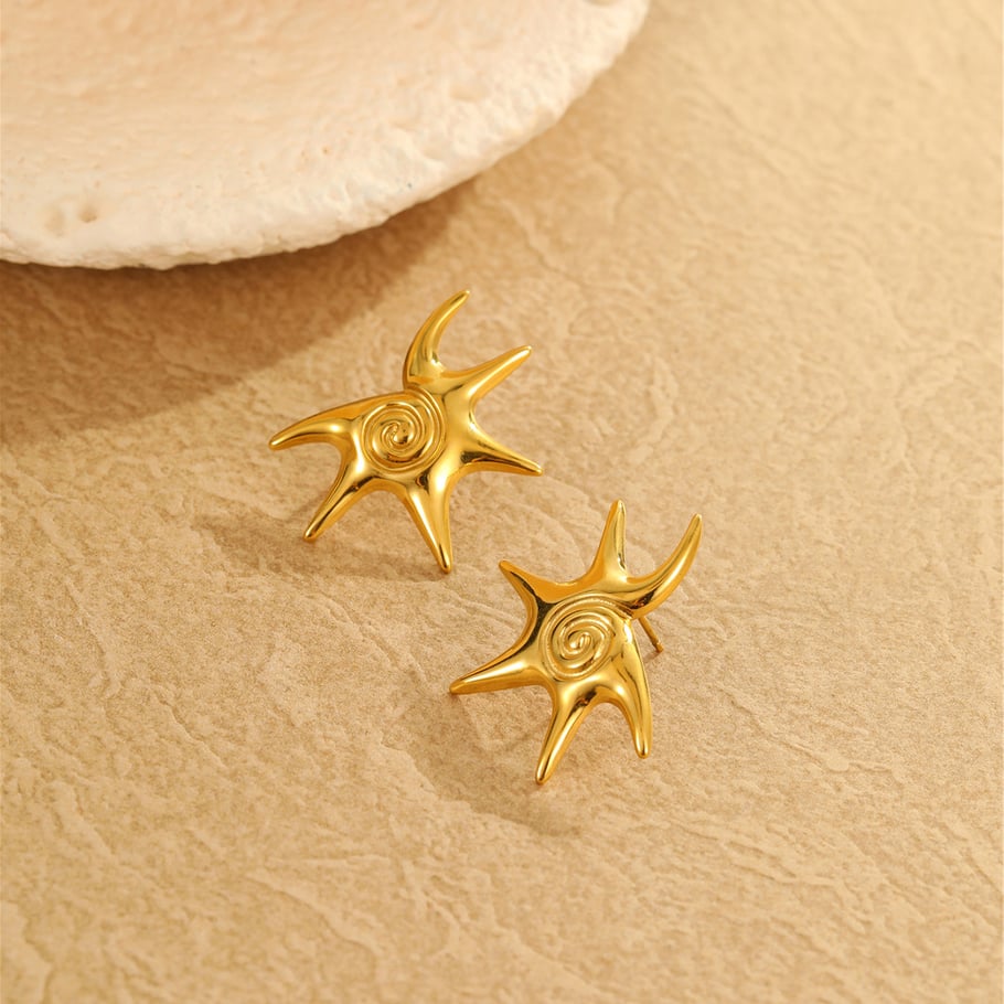 Romantic Vacation Cartoon Stainless Steel Gold Color Women's Stud Earrings h5Picture3