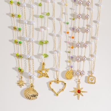 Collares de cuentas de acero inoxidable con forma de estrella elegantes de la serie romántica para mujer h5 Imagen5