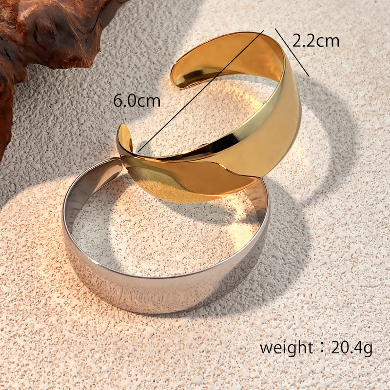 Bracelet manchette simple en acier inoxydable couleur or, 1 pièce Image4