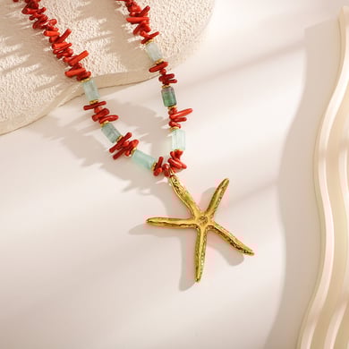 1 pezzo di collana con ciondolo a forma di stella in acciaio inossidabile color oro con pietra naturale da donna h5 Immagine3