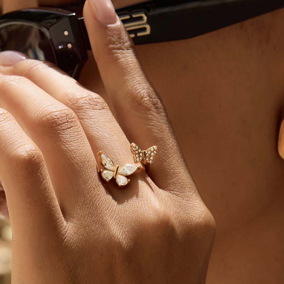 1 Piece Elegant Butterfly Stainless Steel Gold Color Statement Rings Picture4