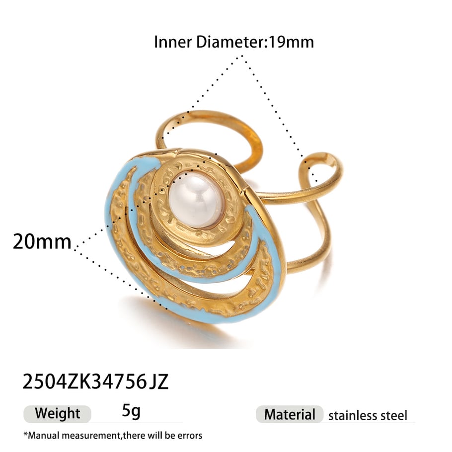 1 Piece Oceanic Stainless Steel Gold Color Statement Ring 