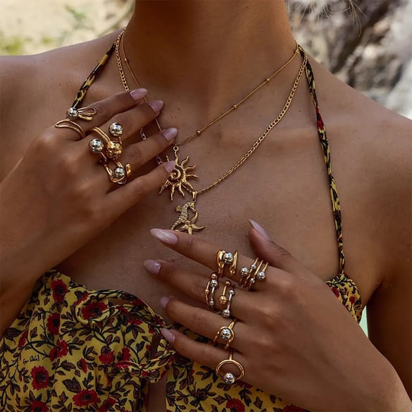 Simple Mixed Color Stainless Steel   Gold Color  Statement Rings