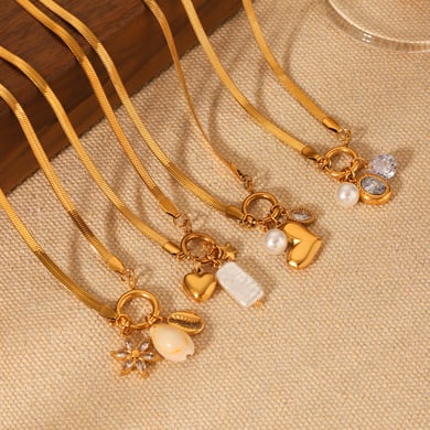Simple  Daily Flower Stainless Steel Gold Color Pearl Women's Pendant Necklaces h5 Picture6