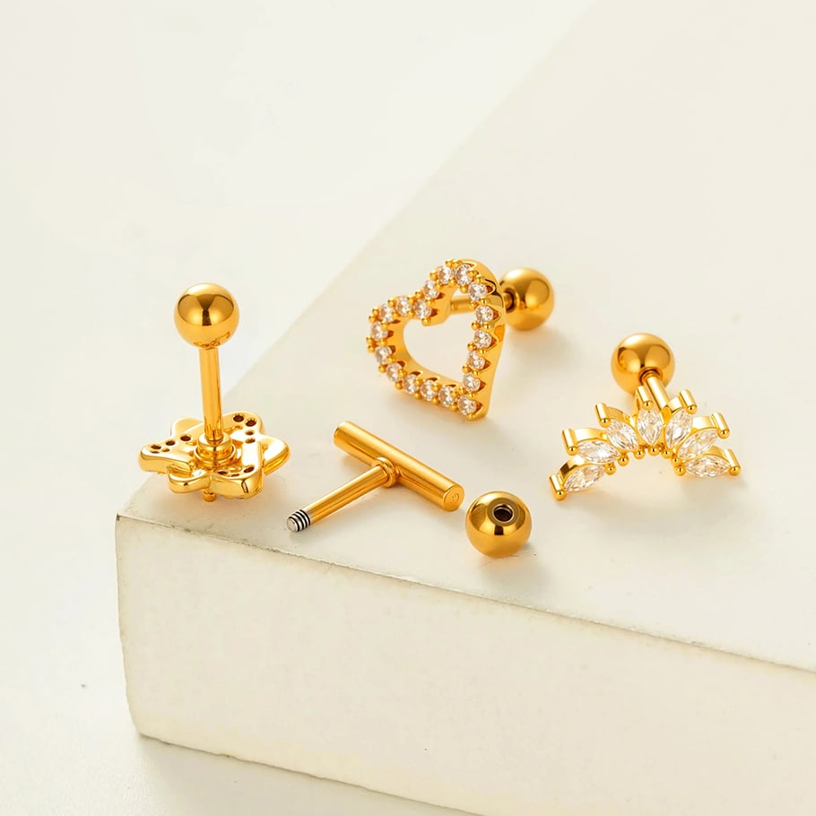 Boucles d&#39;oreilles piercing en zircon couleur cuivre or 1 pièce Image3