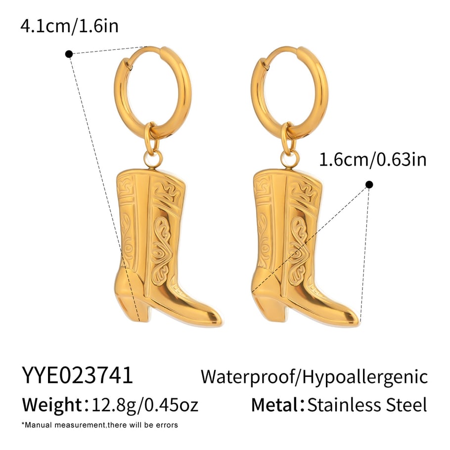 1 Paar Boots Edelstahl Goldfarbene Tropfenohrringe 