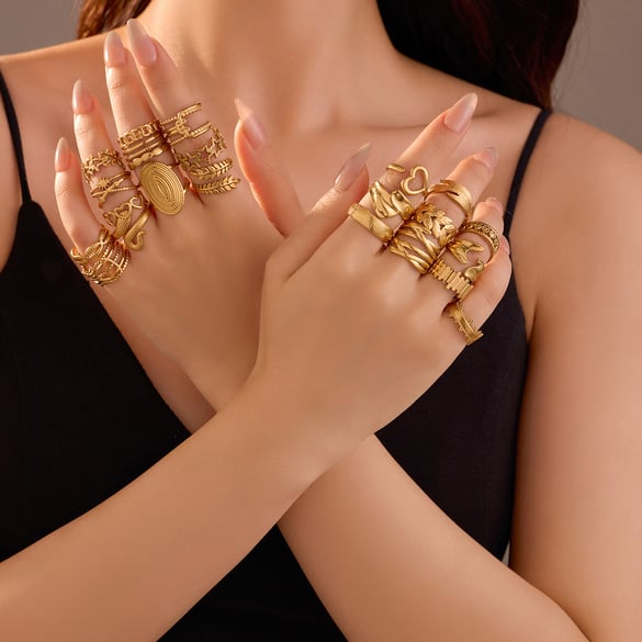 Tägliche geometrische verstellbare Ringe aus Edelstahl in Goldfarbe für Damen 2