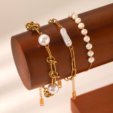 1 Paar Simple Series Daily Beads Edelstahl Goldfarben Perlen Damen Perlenarmbänder h5 Bild7