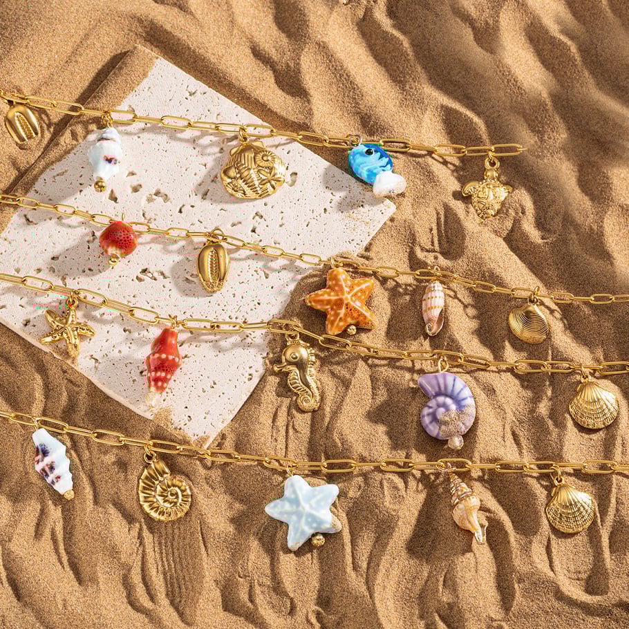 1 pezzo di collana con ciondolo color oro in acciaio inossidabile oceanico Immagine3