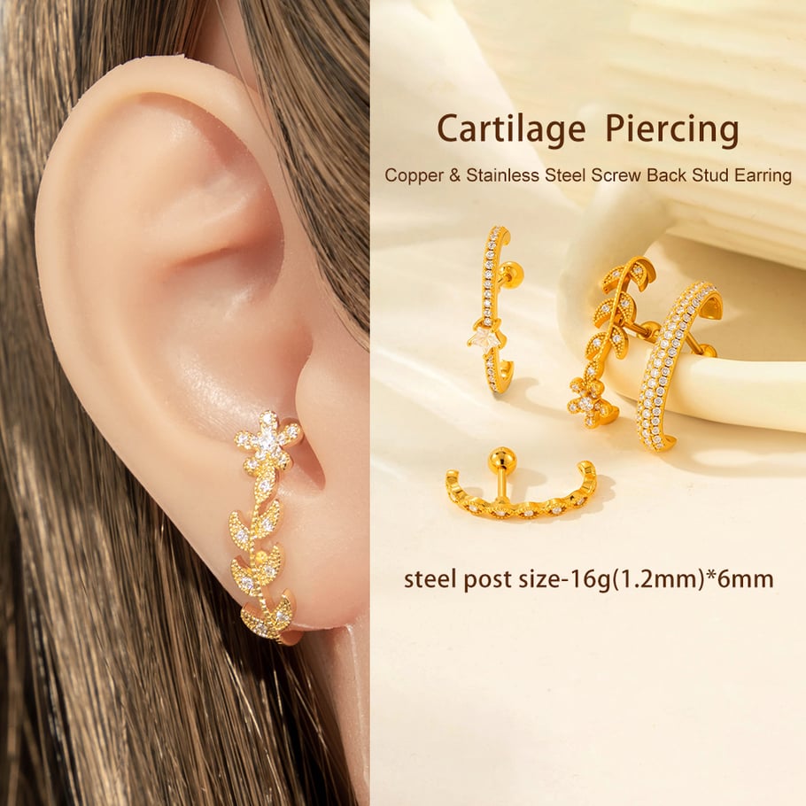 1 Piece Simple Series Simple Star Copper Gold Color Zircon Women's Piercings Earrings h5Picture5