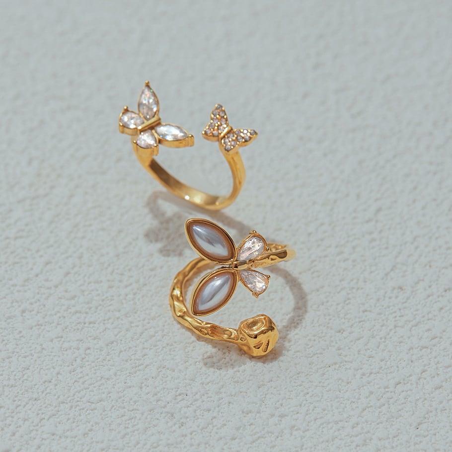 1 Piece Elegant Butterfly Stainless Steel Gold Color Statement Rings Picture3