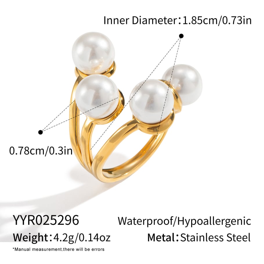 1 Piece Stainless Steel Gold Color Pearl Statement Ring 