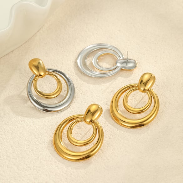 Simple Mixed Color Stainless Steel  Gold Color Women's Hoop Earrings 2