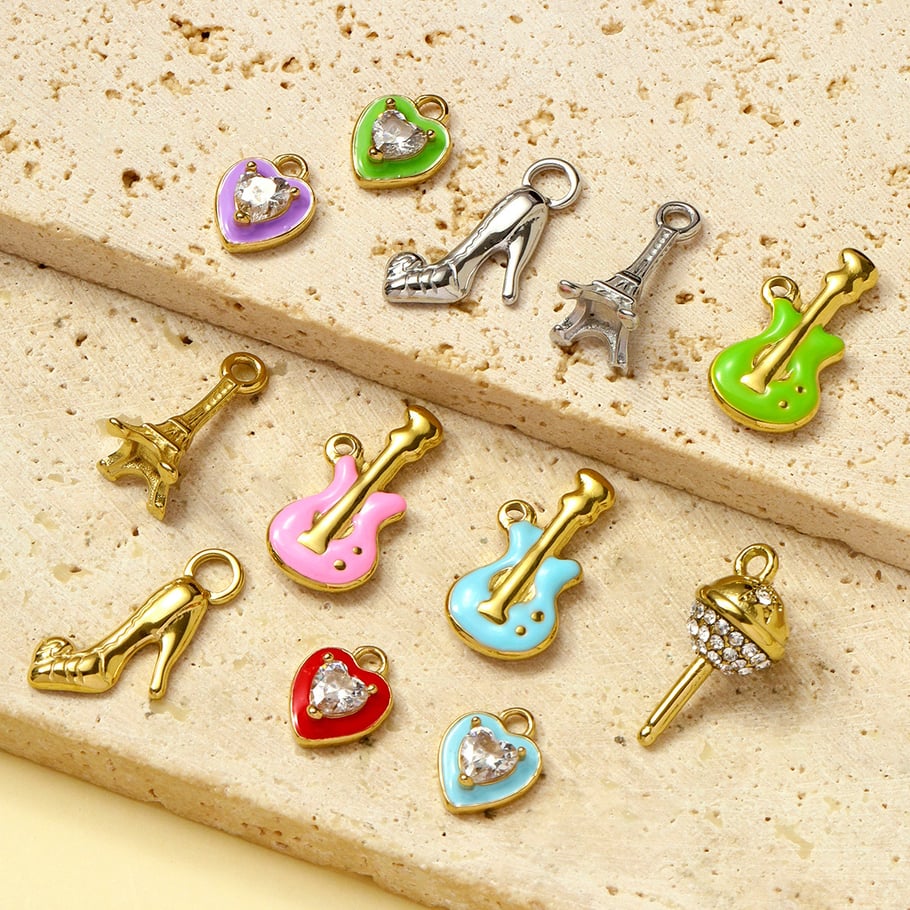 1 Piece Romantic Series DIY Heart Stainless Steel Gold Color Women's Pendants h5Picture4