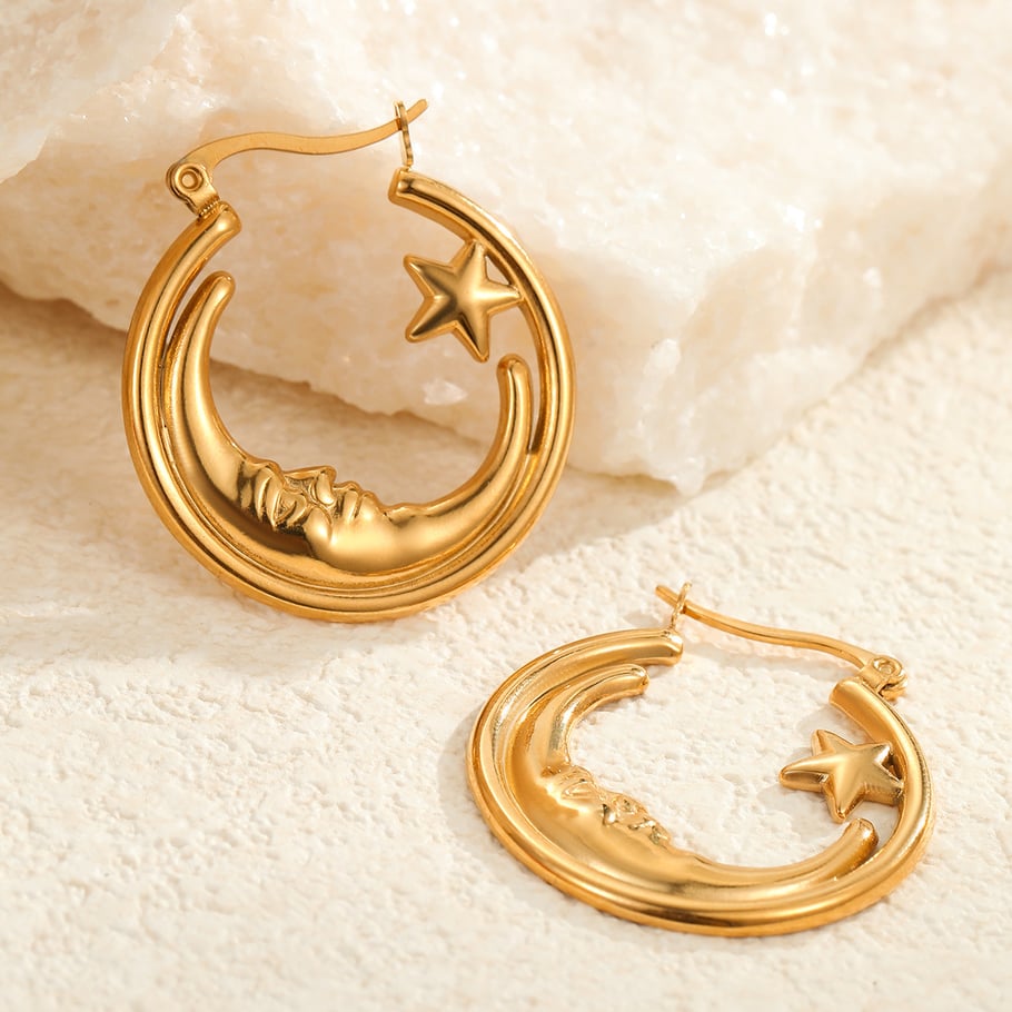 Simple Sun/Moon Stainless Steel Women's Hoop Earrings h5Picture3
