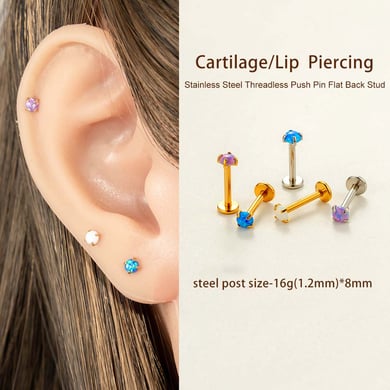 1 Stück schlichter Edelstahl Goldfarben Zirkon Piercings Ohrring h5 Bild4
