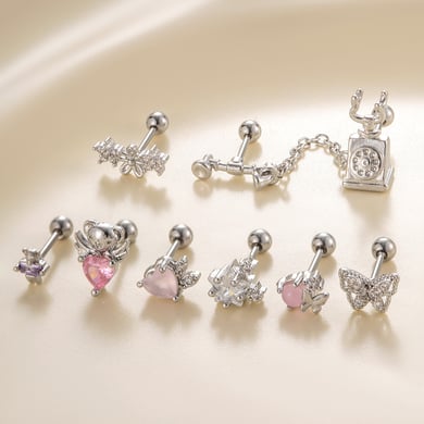 Pendientes de perforación para mujer con circonitas de acero y titanio con forma de corazón brillante (1 pieza) h5 Imagen3