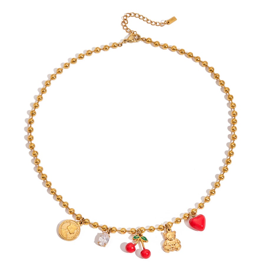 1 Piece Natural Cherry Stainless Steel Gold Color Women's Pendant Necklaces 