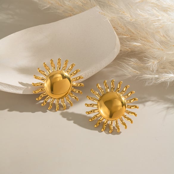 1 Pair Sun Stainless Steel Gold Color Stud Earrings 2