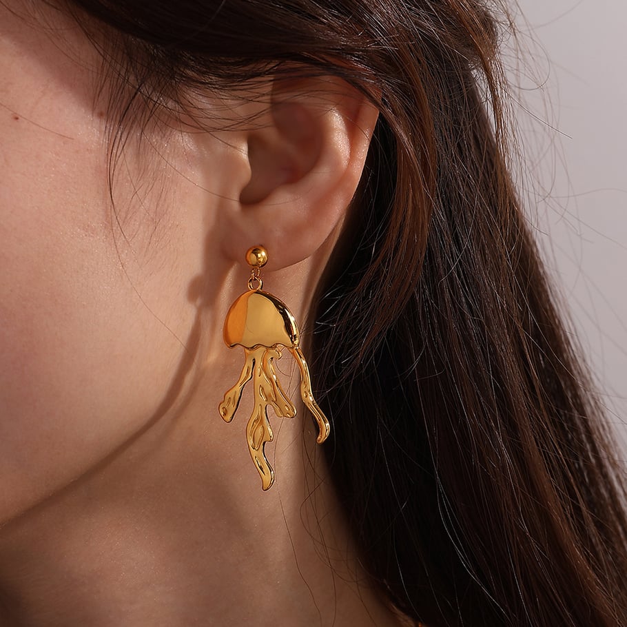 Octopus Stainless Steel Gold Color Drop Earrings h5Picture4