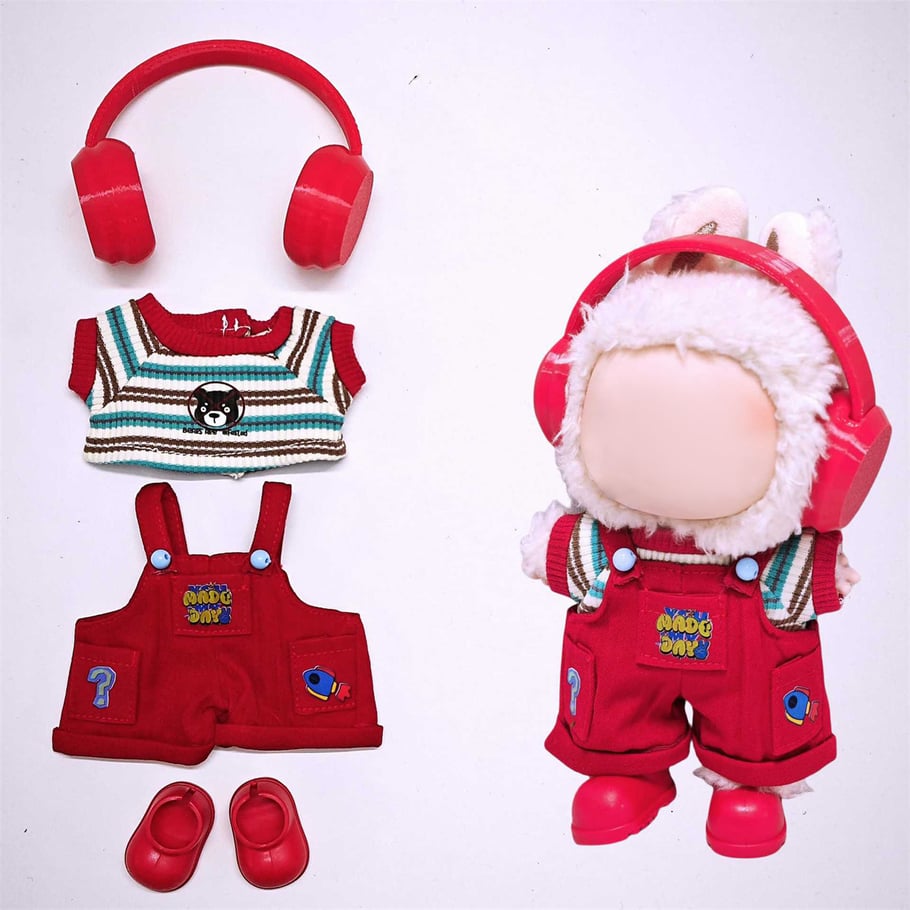 Conjunto de ropa con auriculares rojos para muñecas (sin muñeca) Imagen5