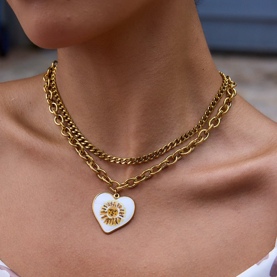 1 Piece Classic Series Paint Sun Stainless Steel Gold Color Women's Pendant Necklaces Picture4