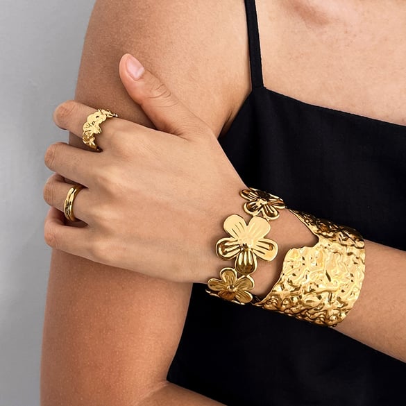 1 Piece Personality Flower Stainless Steel Gold Color Women's Bangles