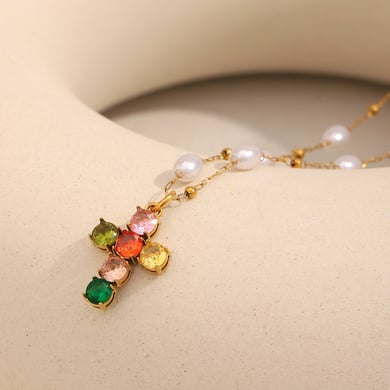Light Luxury Series Stainless Steel Cross Women's Necklace h5 Picture2